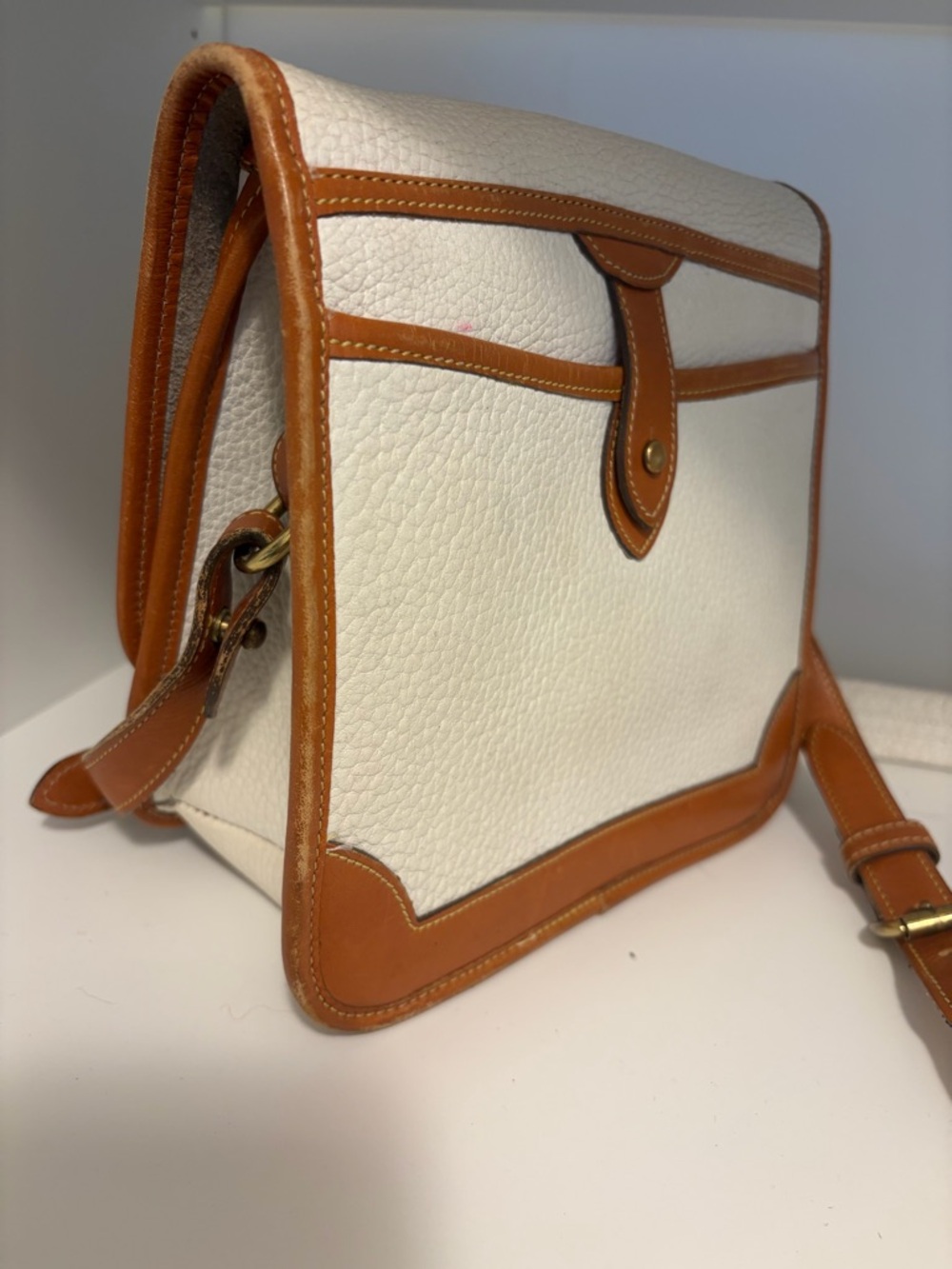 Dooney & Bourke White and Tan Leather Pebbled Crossbody - Picture 6 of 7